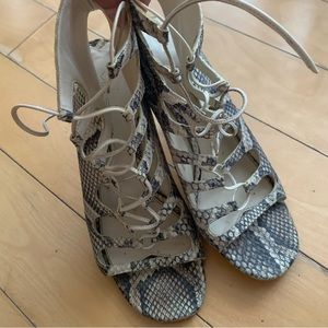 Via Spiga Lace Up Snakeprint Sandals